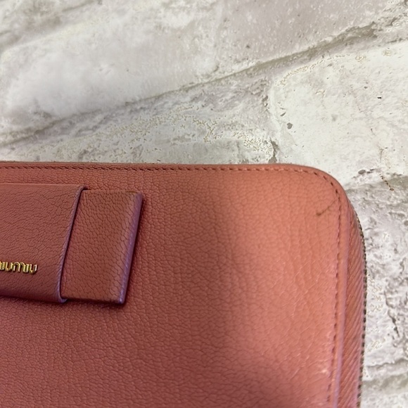 Miu MIU Pink Ribbon Bow Leather Zippy Zipper Long Wallet - Picture 12 of 13